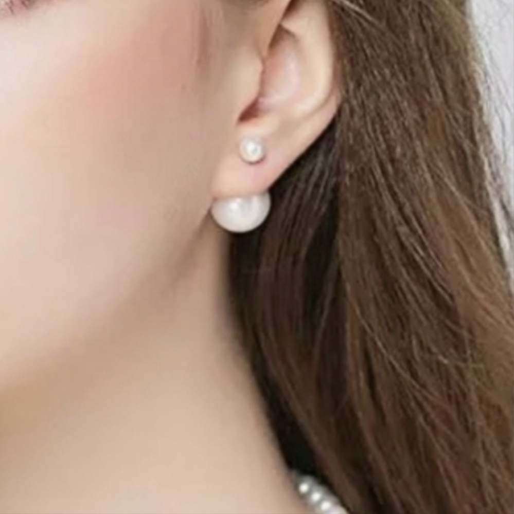 Large Oversized Double Ball Satin Matte Light Yellow Shell Pearl Stud Earrings - Picture 14 of 16